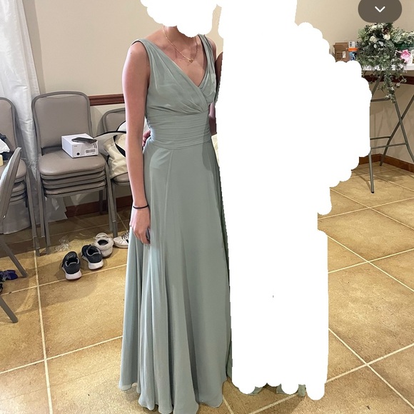 Sage V- Neck Bridesmaid Dress - Picture 4 of 7